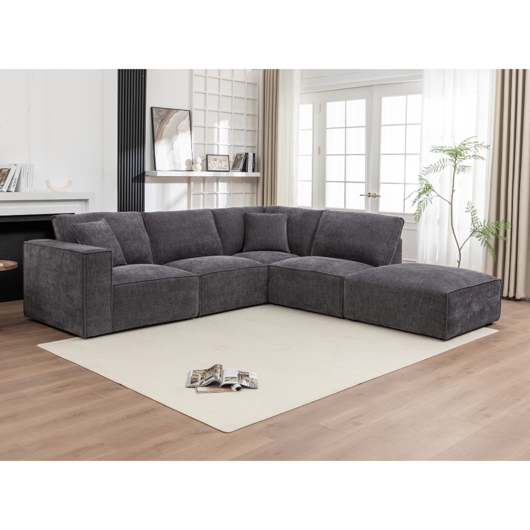 Montaro Modular Sofa Set in charcoal fabric with piping detail – corner lounge suite NZ
