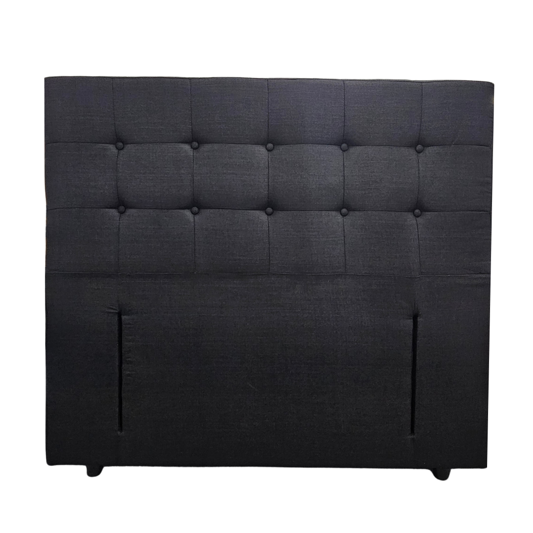 Nex Headboard with two rows of tufted black buttons on full-length frame.