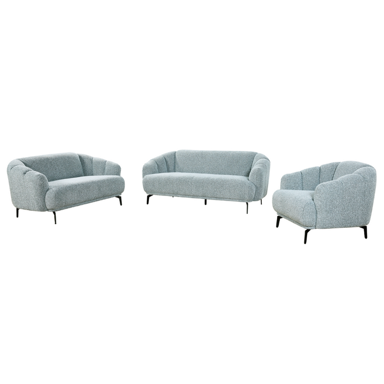 Orsta Sofa Set 3-seater, 2-seater, and armchair in grey fabric with slim metal legs – contemporary lounge suite.