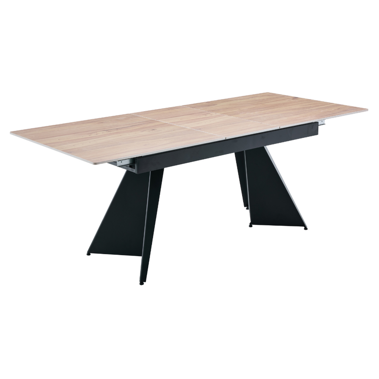 Wood Look Ceramic Dining Table extended to 2.0m (8 Seater) with metal legs