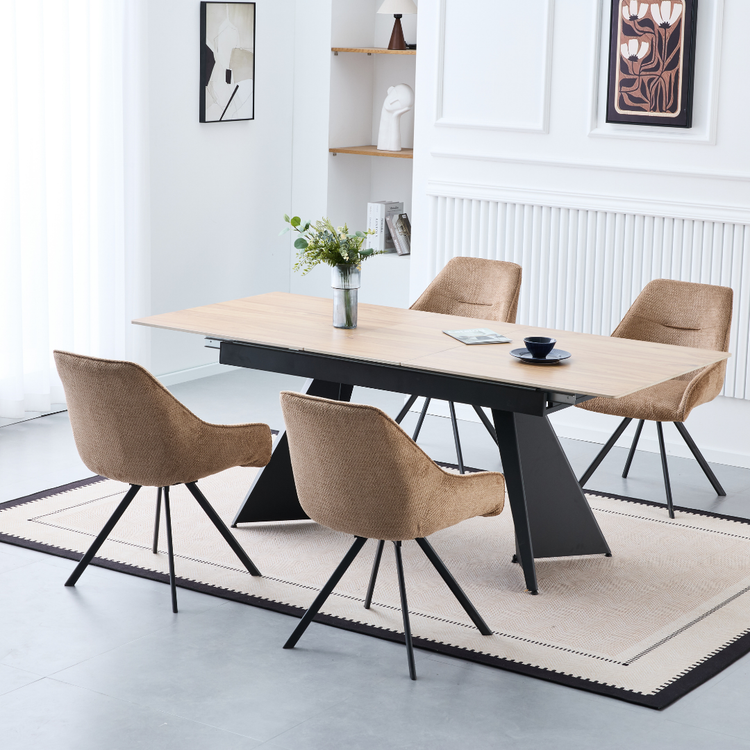 Wood Look Ceramic Dining Table extended to 2.0m (8 Seater)