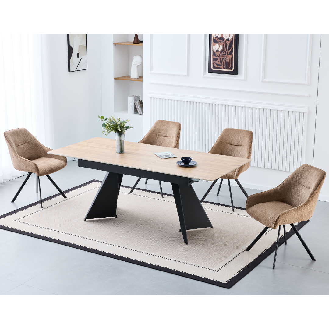 Norvik 1.6m-2.0m Extendable Ceramic Dining Set with 6 Swivel Chairs