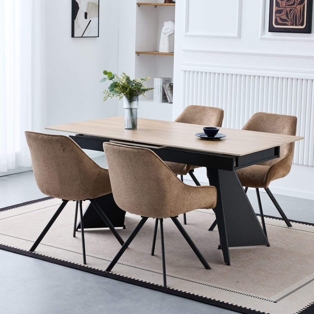 Norvik 1.6m-2.0m Extendable Ceramic Dining Set with 6 Swivel Chairs