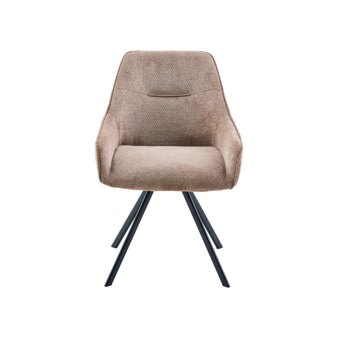 Norvik 360 degree Swivel Dining Chair in light grey fabric with modern black metal legs