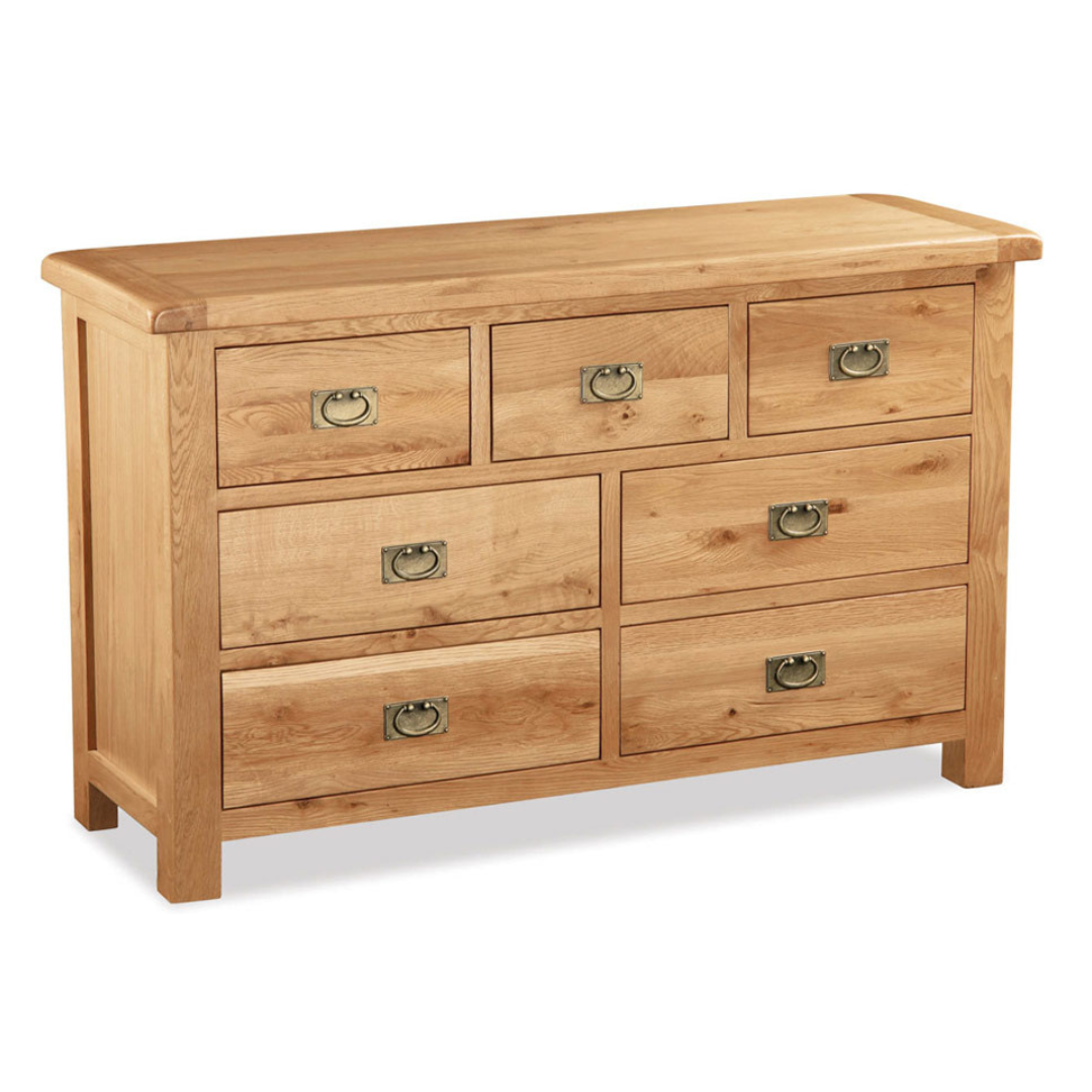 Dresser in Solid Oak Wood with natural finish and spacious drawers for bedroom storage.