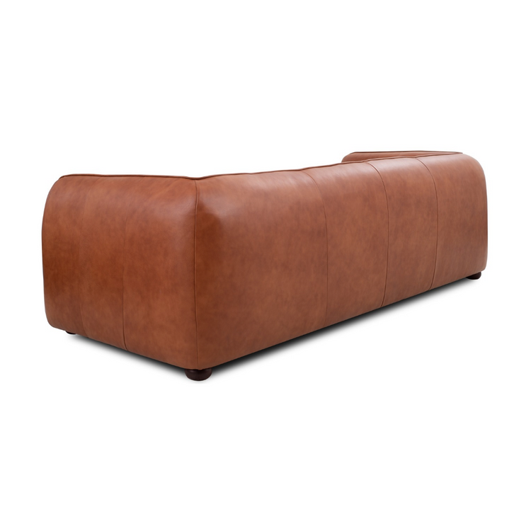 Odense 3+2 Seater Top Grain Leather Sofa back view showing panelled Antique Tan leather finished on all sides