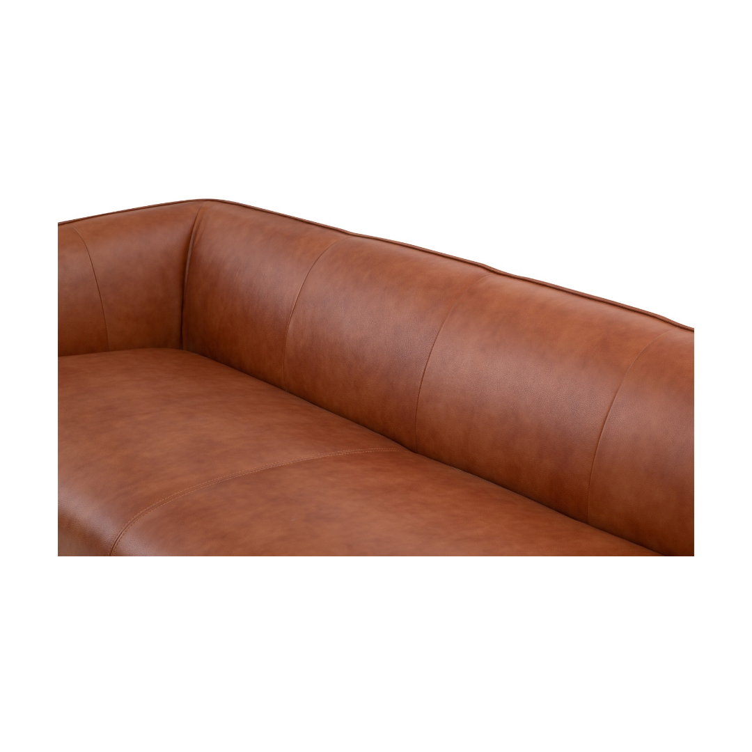 Odense 3 Seater Top Grain Leather Sofa back view showing Antique Tan leather finished on all sides