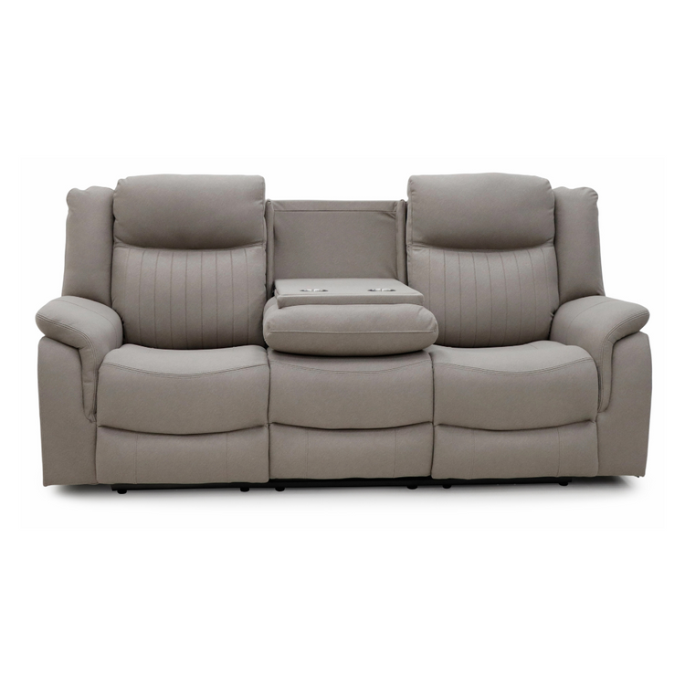 Skara Electric 3 Seater Recliner Sofa Drop Down table upholstered in AquaShield Fabric.
