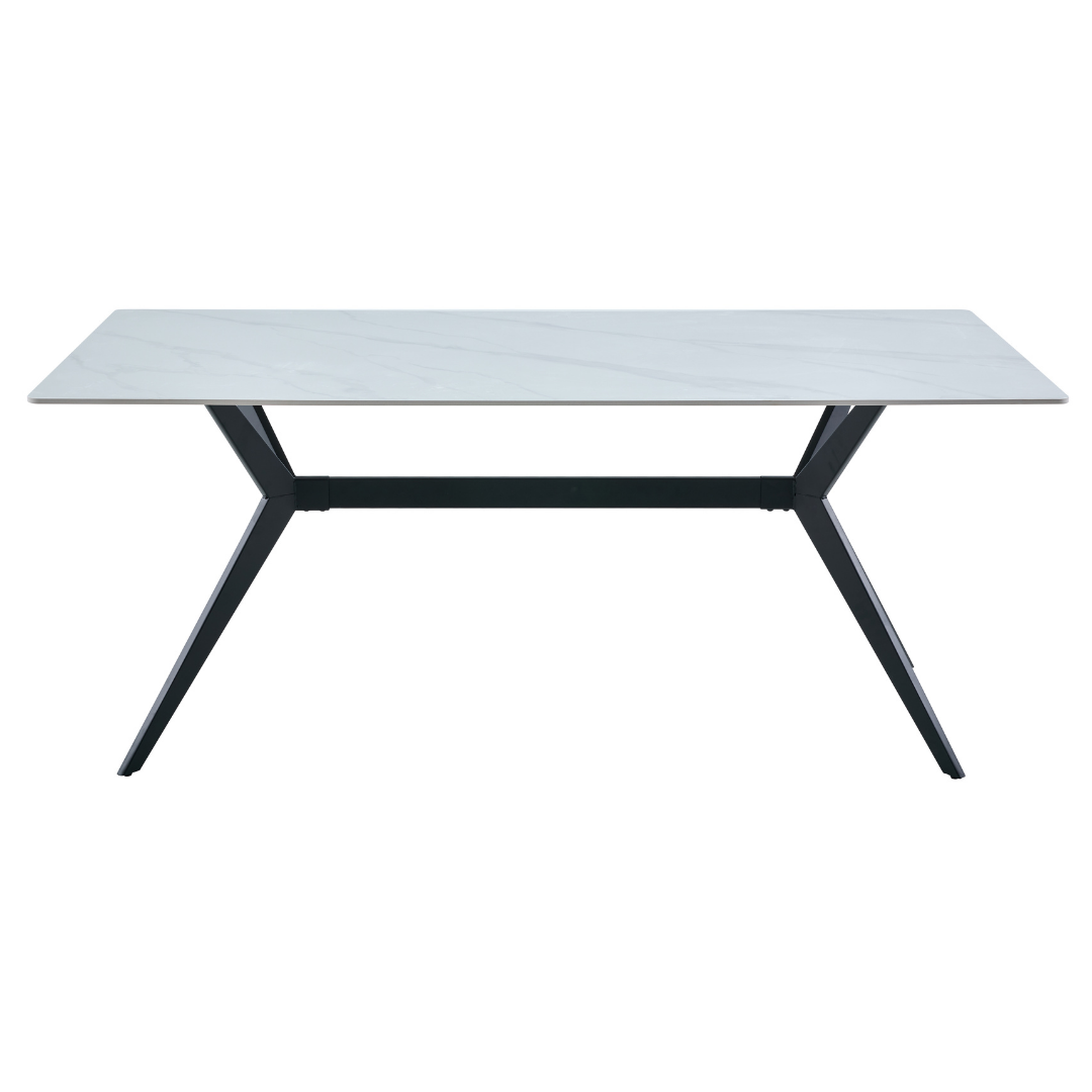 Sorrel 1.8m Ceramic Marble Dining Table ONLY with modern sculptural metal legs
