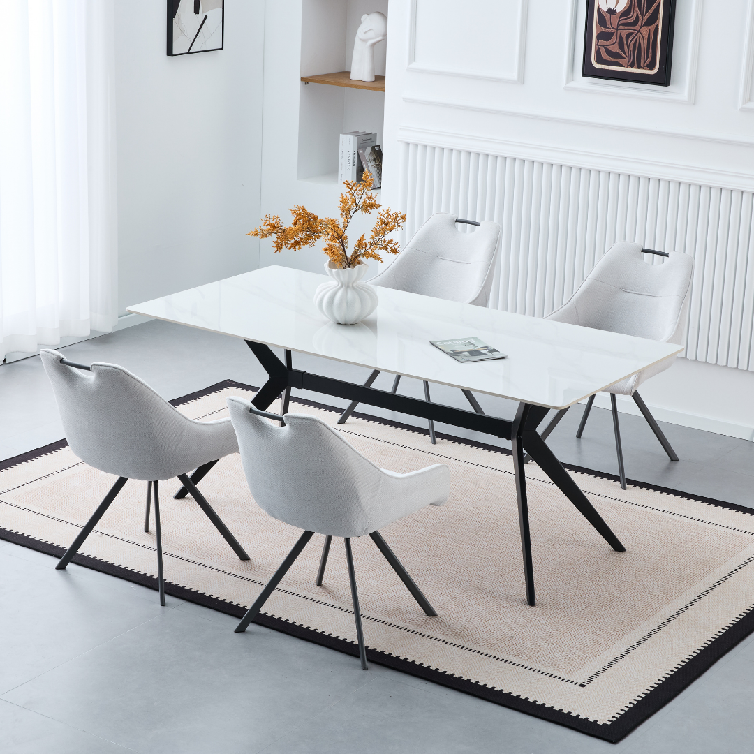 Sorrel 1.8m Ceramic Marble Dining Set with 6 Swivel Chairs