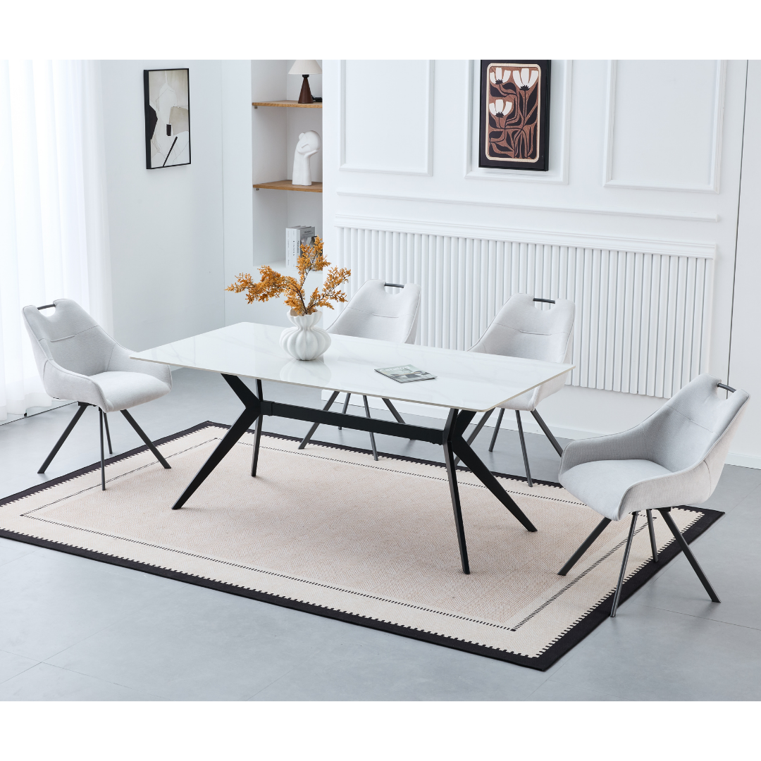 Sorrel 1.8m Ceramic Marble Dining Set with 6 Swivel Chairs
