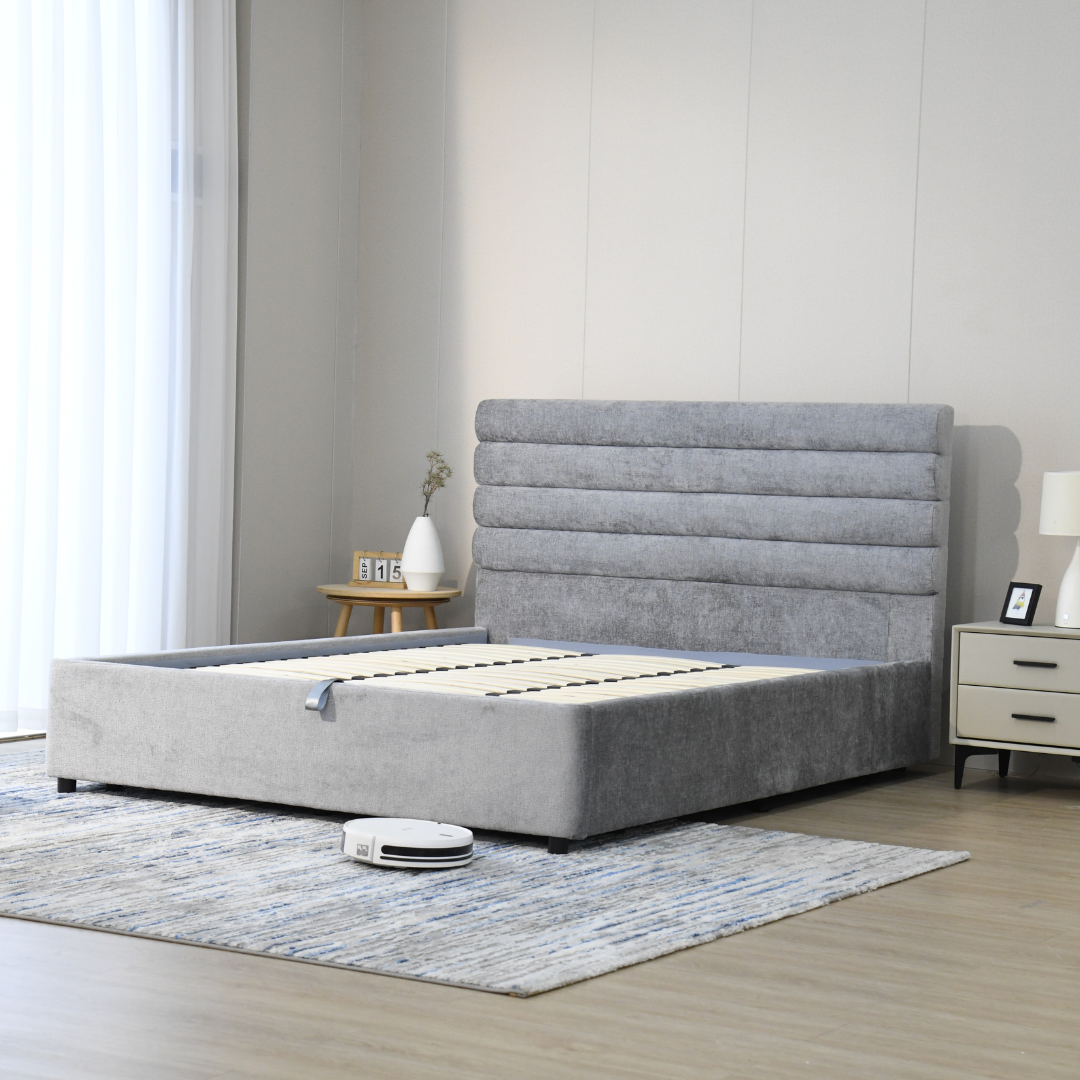 Sova dark grey gas lift bed frame with storage