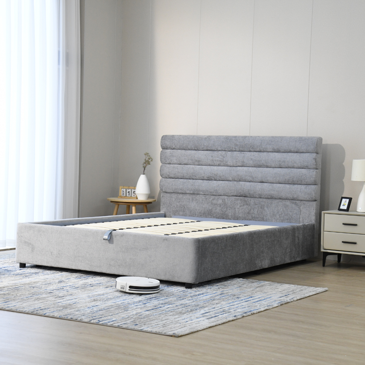 Sova dark grey gas lift bed frame with storage