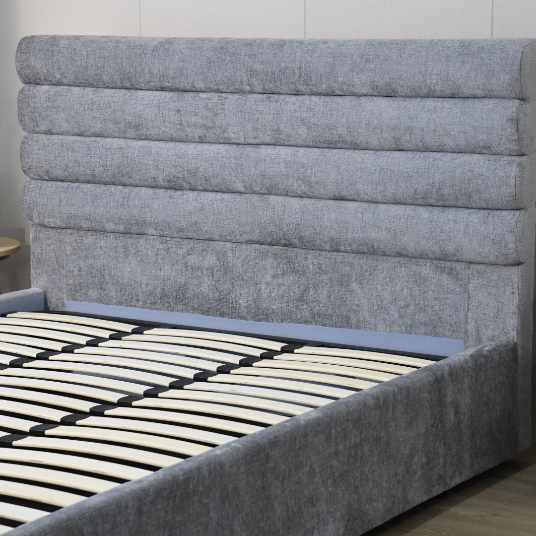 Sova bed stitched line headboard close up