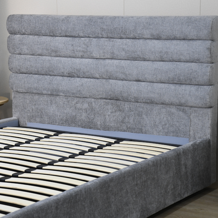 Sova bed stitched line headboard close up