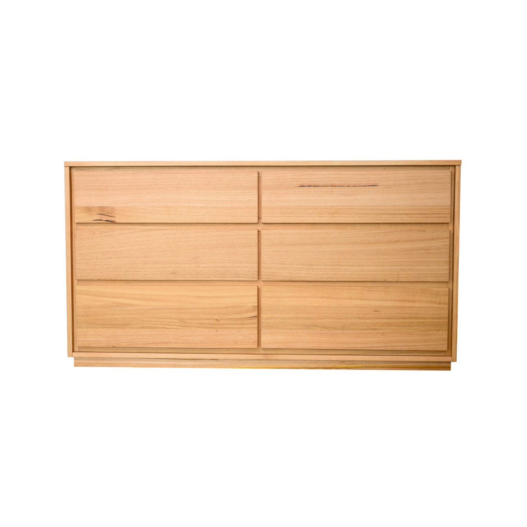 orres six-drawer dresser 150cm wide natural messmate timber — 5 piece bedroom suite NZ