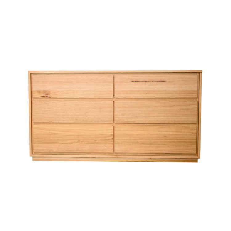 orres six-drawer dresser 150cm wide natural messmate timber — 5 piece bedroom suite NZ