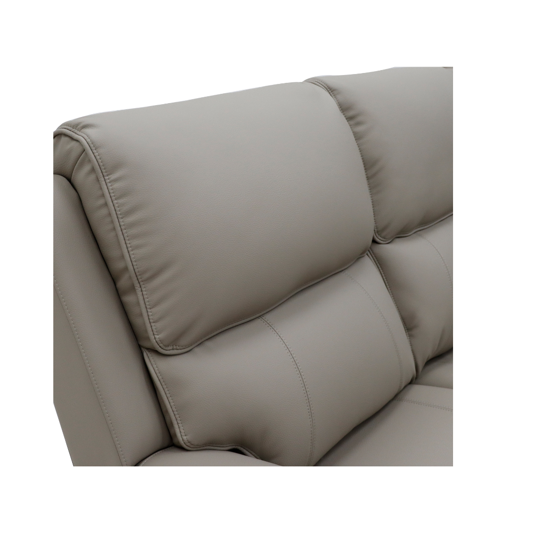 Close-up of the texture of the soft suede leather upholstery on the Tromso recliner sofa.