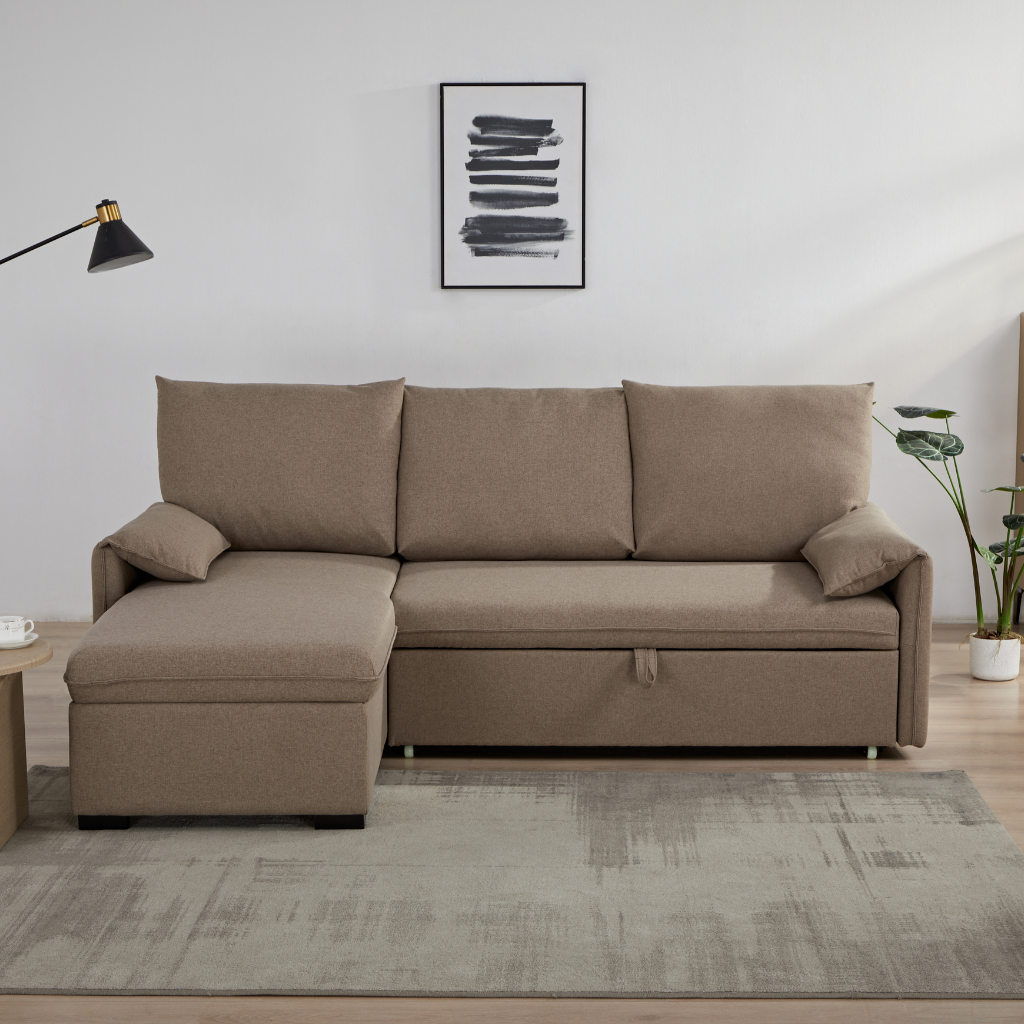 Beige/Brown Voga Sofa Bed in a spare kiwi bedroom