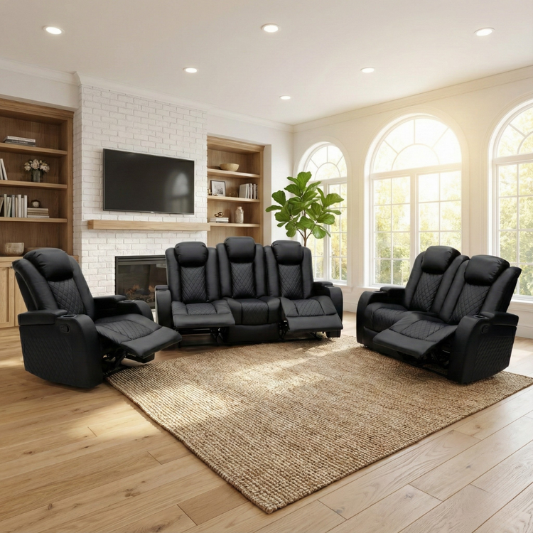 Volda 3+2+1 Luxury Recliner Sofa Set with Diamond Quilted Fabric
