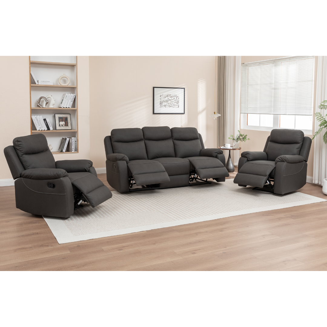 Voss Recliner Sofa Set in a neutral, modern living room setting.
