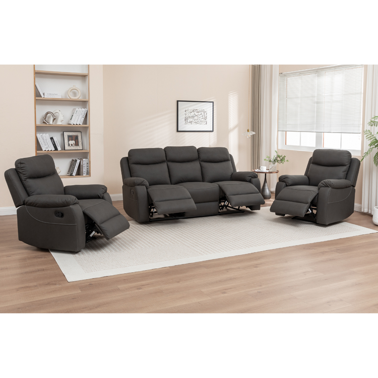 Voss Recliner Sofa Set in a neutral, modern living room setting.