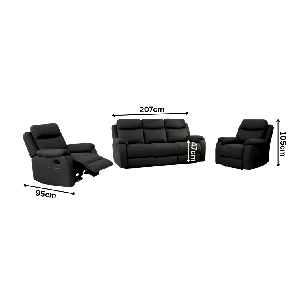 Voss 3+1+1 Rhino Lux Fabric Recliner Sofa Set